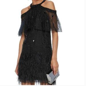NWT Elie Tahari Tristana Cold-shoulder Embellished Silk Mini Dress Size 4